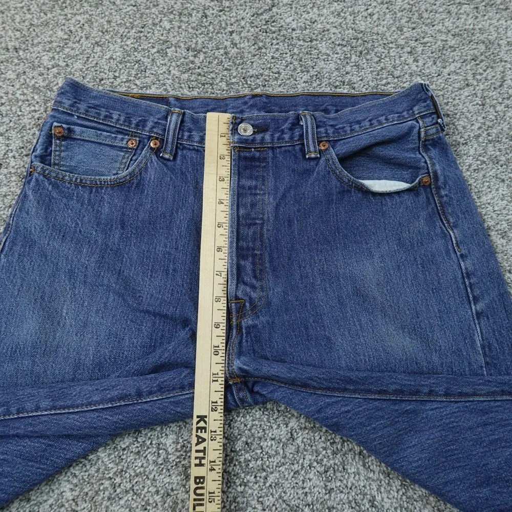Levis Jeans Mens 34X32 Dark Blue Denim Pants 501 Straight Leg Button Fly Western
